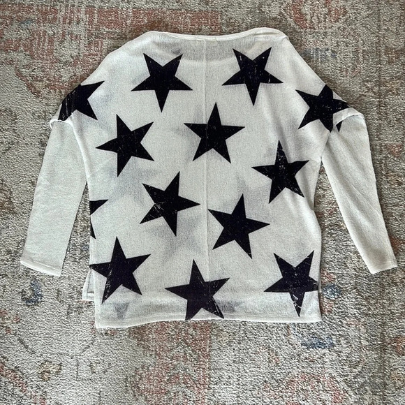 Star Print Long Sleeve Sweater Top Memorial Day 4th of July Starry Oversized - Picture 6 of 11